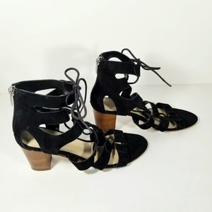 Marc Fisher Shoes Women's 7.5 M Black Suede Paradox Strappy Back Zip Sandals
